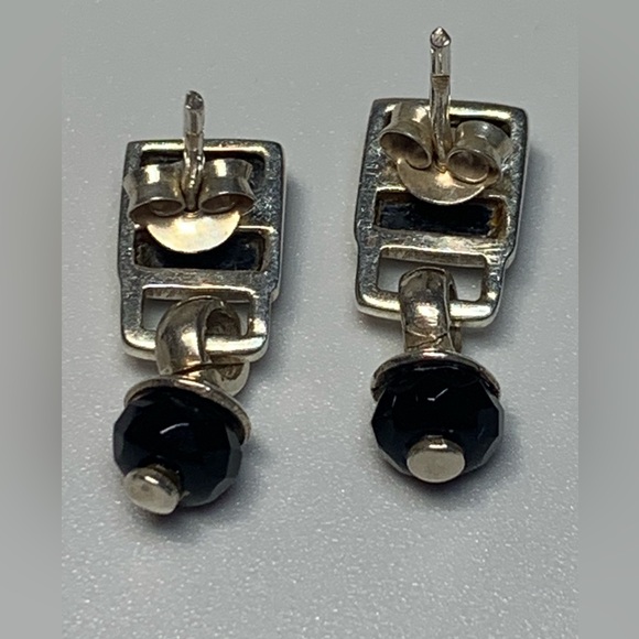 Silpada Rare VHTF Sterling Silver Square Onyx w/Faceted Onyx Bead Post Earrings - Picture 5 of 12